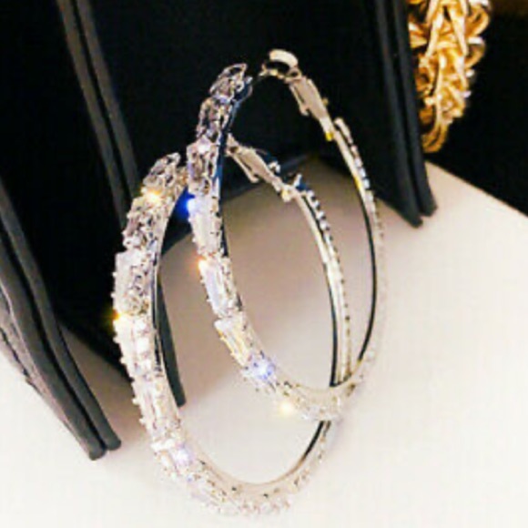 NEW Sterling silver Diamond Hoop Earrings - Picture 2 of 9